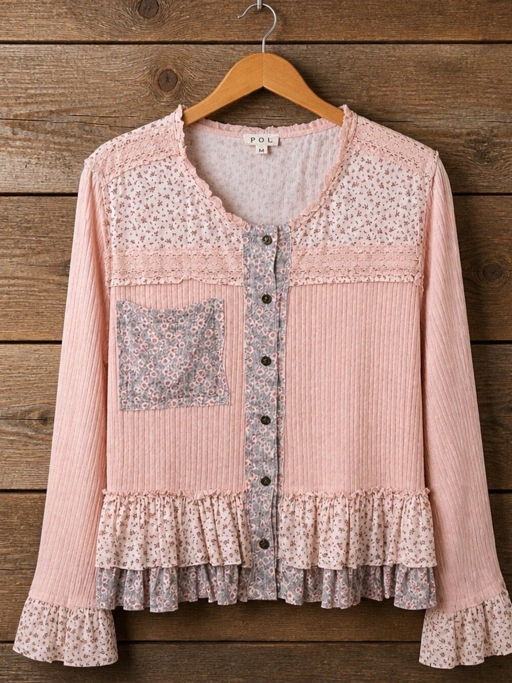 POL Peachy Pink Button-Down Top - Medium (Used Once-Exellent Condition) - Picture 2 of 4